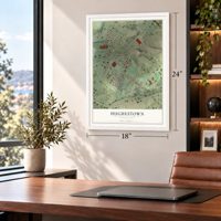 Hughestown, Pennsylvania map, 18 x 24 inch print in a white frame in a home office