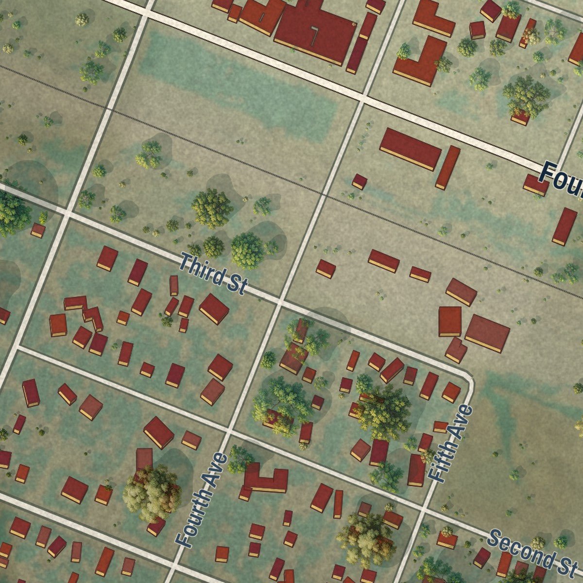 Second close-up of the map of Hugo, Colorado print showing more streets and buildings