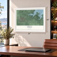 Hugo, Oklahoma map, 18 x 24 inch print in a white frame in a home office
