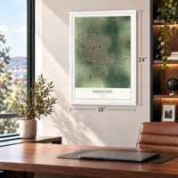 Hugoton, Kansas map, 18 x 24 inch print in a white frame in a home office