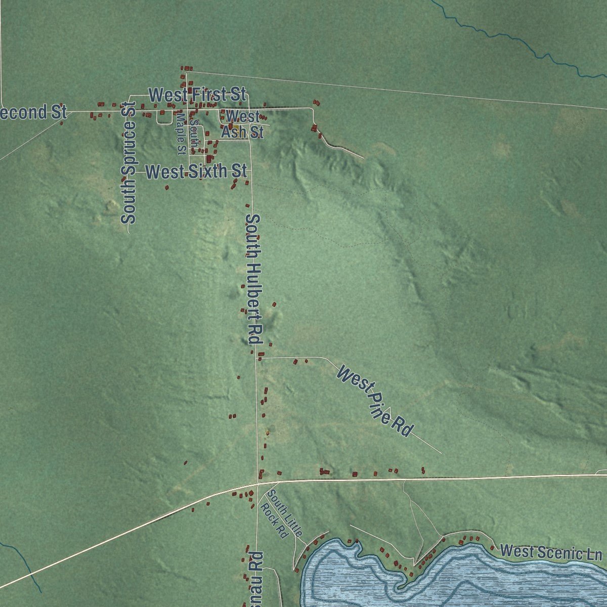Second close-up of the map of Hulbert, Michigan print showing more streets and buildings
