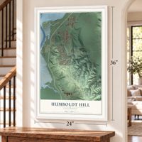Humboldt Hill, California map, 24 x 36 inch print in a white frame by a staircase