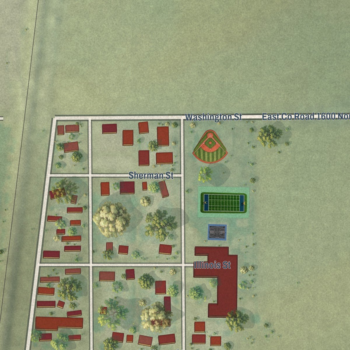 Second close-up of the map of Humboldt, Illinois print showing more streets and buildings