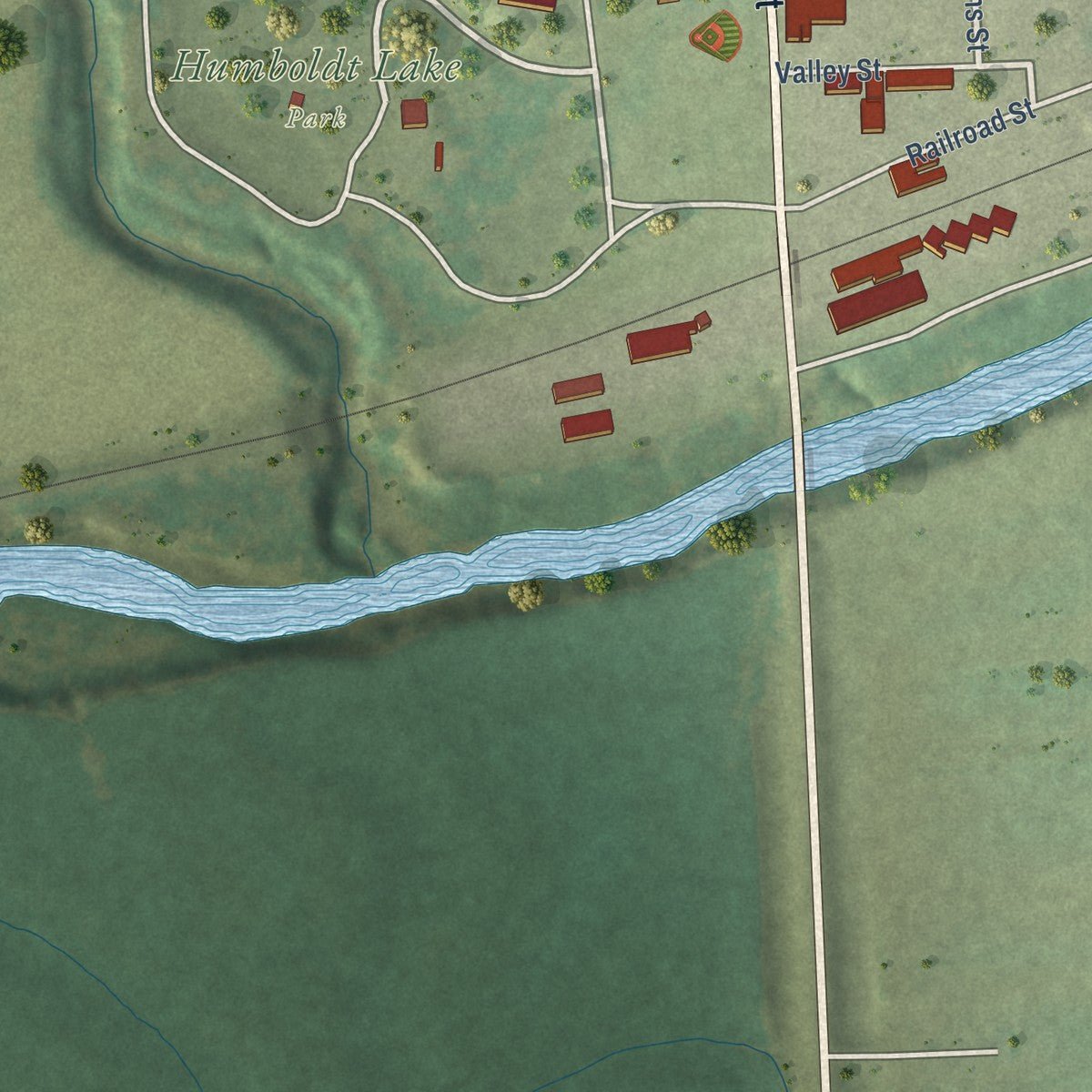Second close-up of the map of Humboldt, Nebraska print showing more streets and buildings