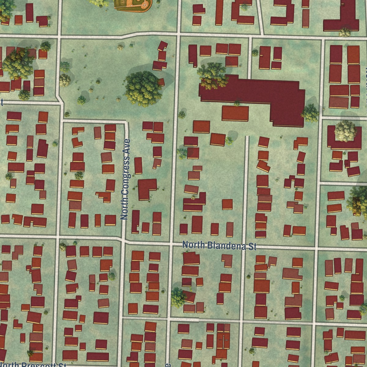 Second close-up of the map of Humboldt, Oregon print showing more streets and buildings