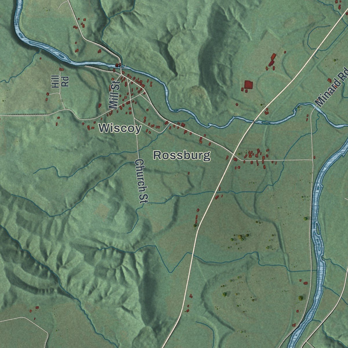 Second close-up of the map of Hume, New York print showing more streets and buildings
