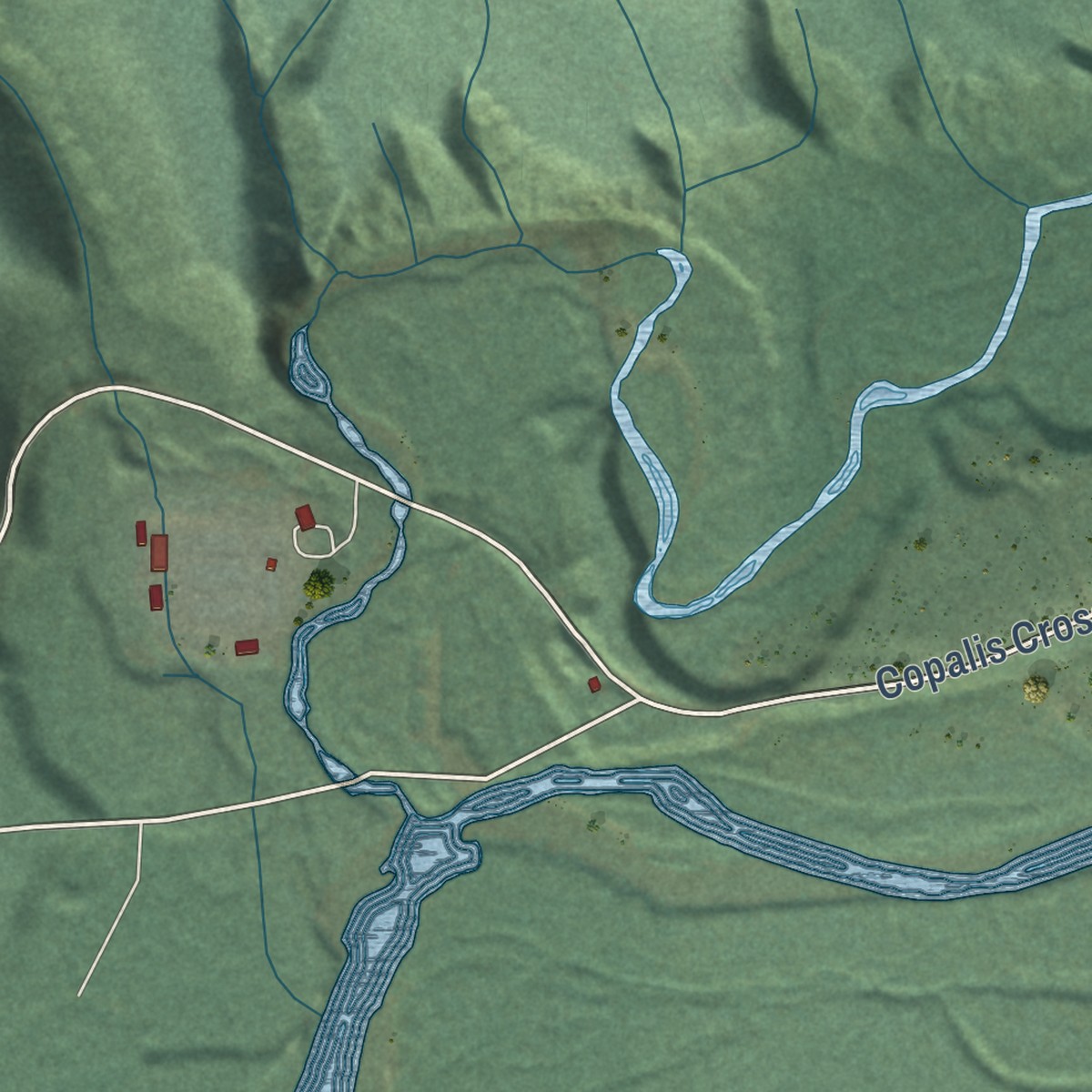 Second close-up of the map of Humptulips, Washington print showing more streets and buildings