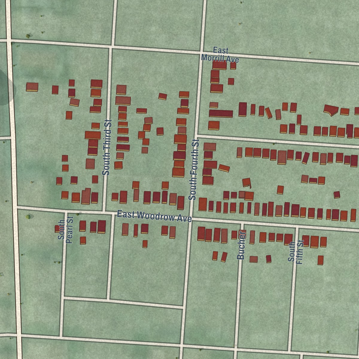 Second close-up of the map of Hungarian Village, Ohio print showing more streets and buildings