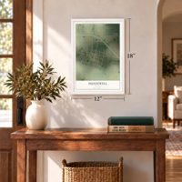 Hunnewell, Missouri map, 12 x 18 inch print in a white frame in an entryway