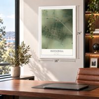 Hunnewell, Missouri map, 18 x 24 inch print in a white frame in a home office