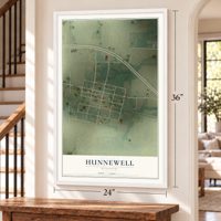 Hunnewell, Missouri map, 24 x 36 inch print in a white frame by a staircase