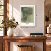 Hunter, Arkansas map, 12 x 18 inch print in a white frame in an entryway