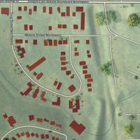Second close-up of the map of Hunter Hills, Georgia print showing more streets and buildings