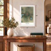 Hunter, North Dakota map, 12 x 18 inch print in a white frame in an entryway