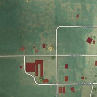 Second close-up of the map of Hunter, Oklahoma print showing more streets and buildings