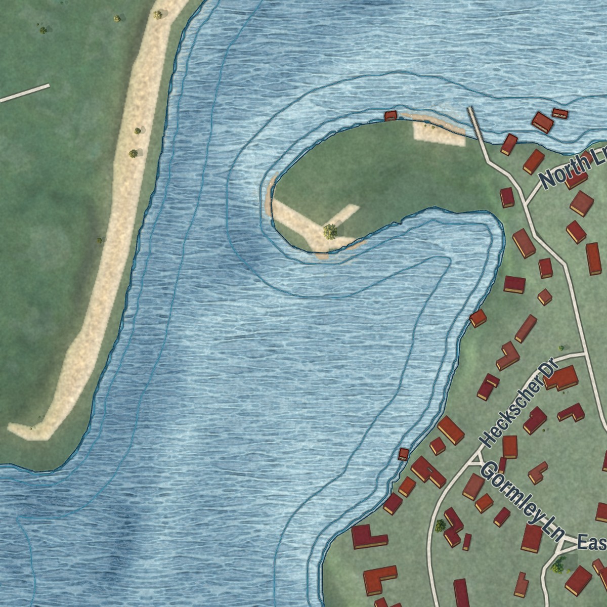 Second close-up of the map of Huntington Bay, New York print showing more streets and buildings