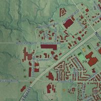 Second close-up of the map of Huntington, Indiana print showing more streets and buildings