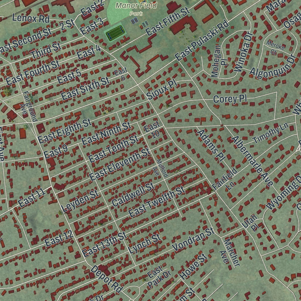 Second close-up of the map of Huntington Station, New York print showing more streets and buildings