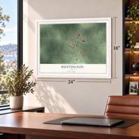Huntington, Texas map, 18 x 24 inch print in a white frame in a home office
