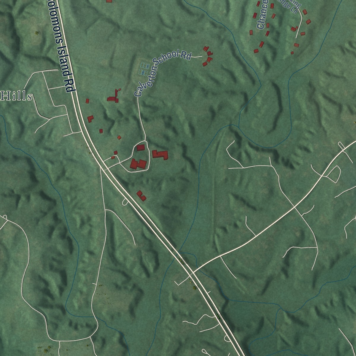 Second close-up of the map of Huntingtown, Maryland print showing more streets and buildings