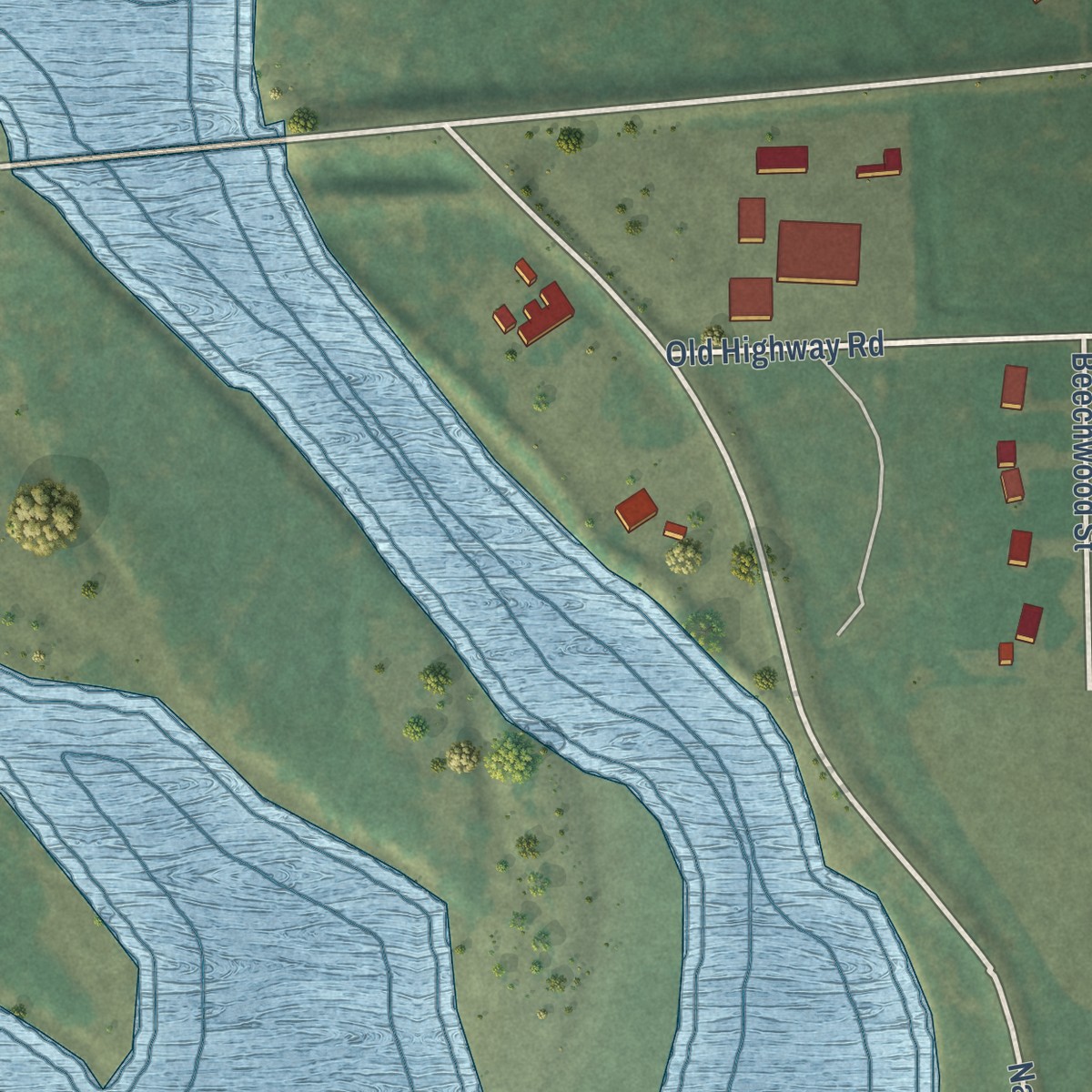Second close-up of the map of Huntley, Montana print showing more streets and buildings