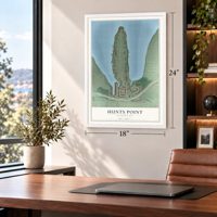 Hunts Point, Washington map, 18 x 24 inch print in a white frame in a home office