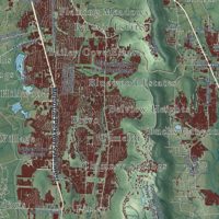 Second close-up of the map of Huntsville, Alabama print showing more streets and buildings