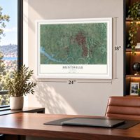 Huntsville, Alabama map, 18 x 24 inch print in a white frame in a home office