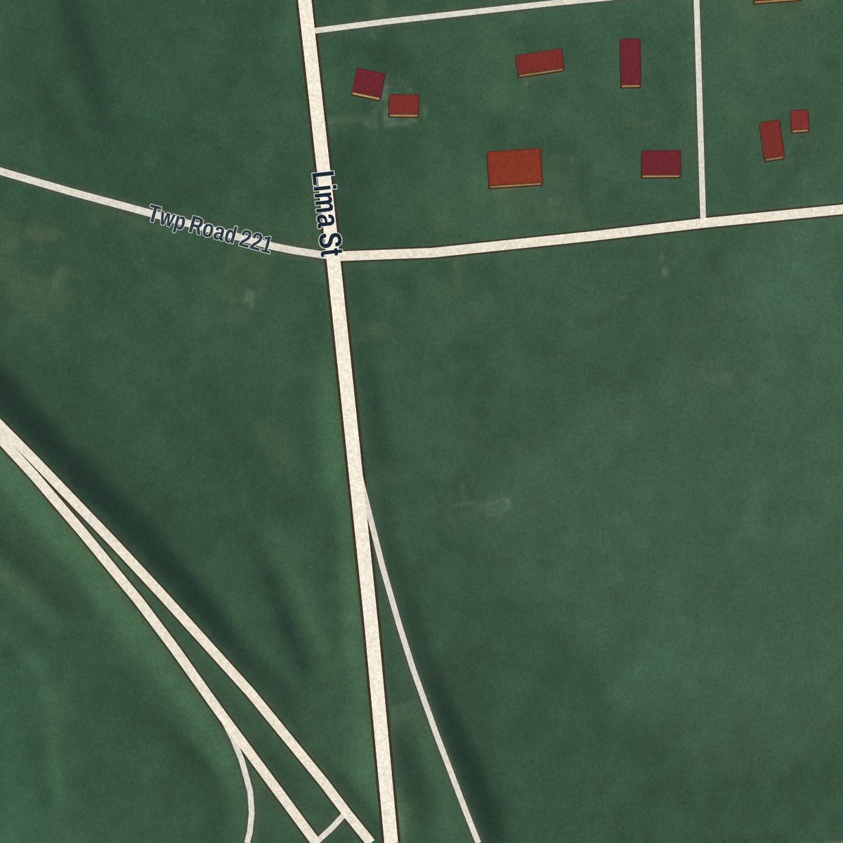 Second close-up of the map of Huntsville, Ohio print showing more streets and buildings