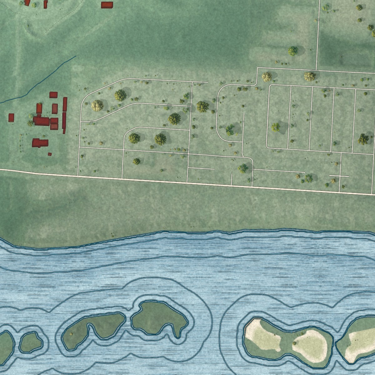 Second close-up of the map of Hurlburt Field, Florida print showing more streets and buildings