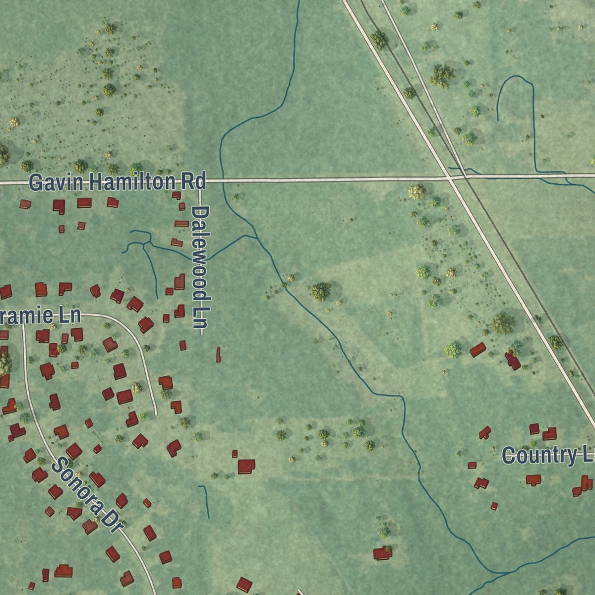 Second close-up of the map of Hurley, Mississippi print showing more streets and buildings