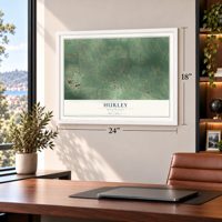 Hurley, Mississippi map, 18 x 24 inch print in a white frame in a home office