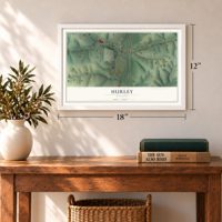 Hurley, Missouri map, 12 x 18 inch print in a white frame in an entryway