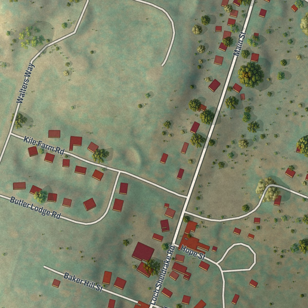 Second close-up of the map of Hurleyville, New York print showing more streets and buildings