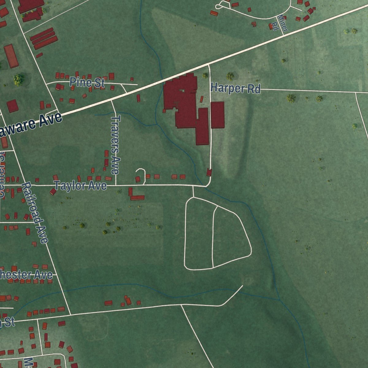 Second close-up of the map of Hurlock, Maryland print showing more streets and buildings