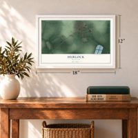 Hurlock, Maryland map, 12 x 18 inch print in a white frame in an entryway