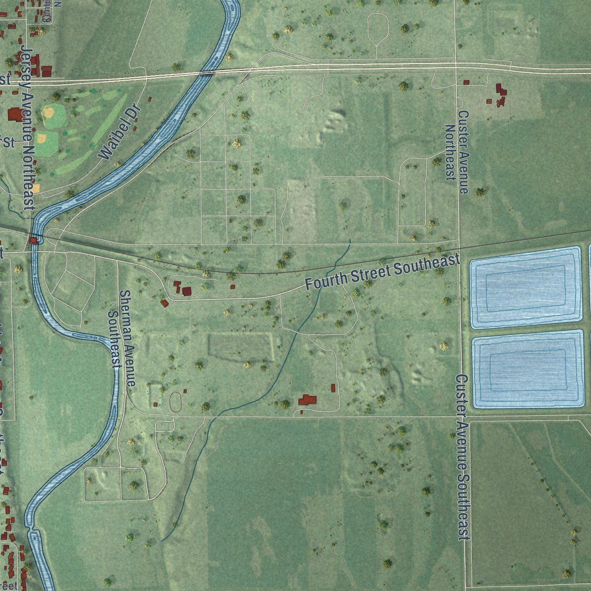 Second close-up of the map of Huron, South Dakota print showing more streets and buildings