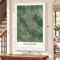 Hurtsboro, Alabama map, 24 x 36 inch print in a white frame by a staircase