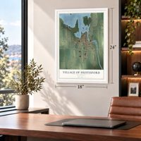 Hustisford, Wisconsin map, 18 x 24 inch print in a white frame in a home office