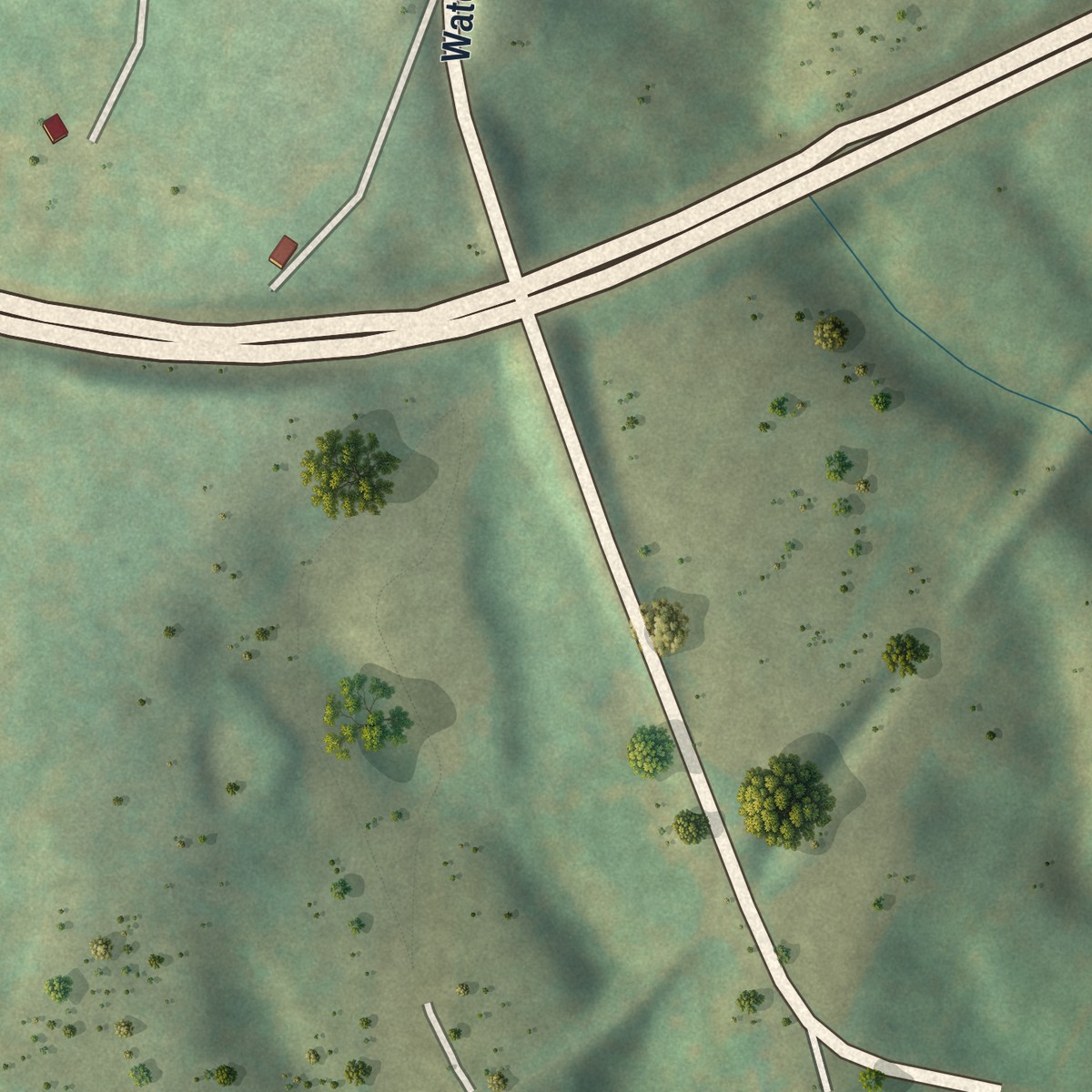 Second close-up of the map of Hustontown, Pennsylvania print showing more streets and buildings