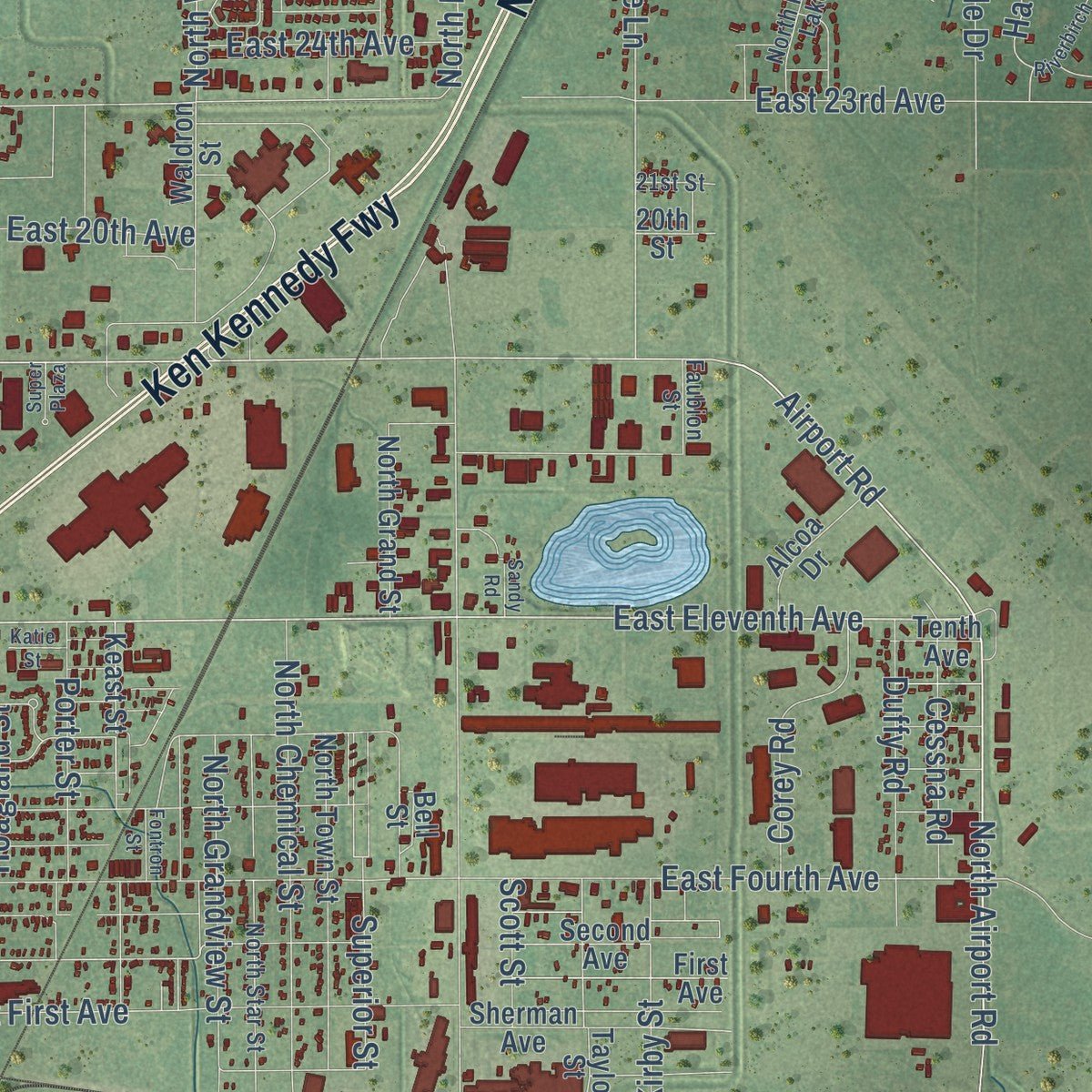 Second close-up of the map of Hutchinson, Kansas print showing more streets and buildings