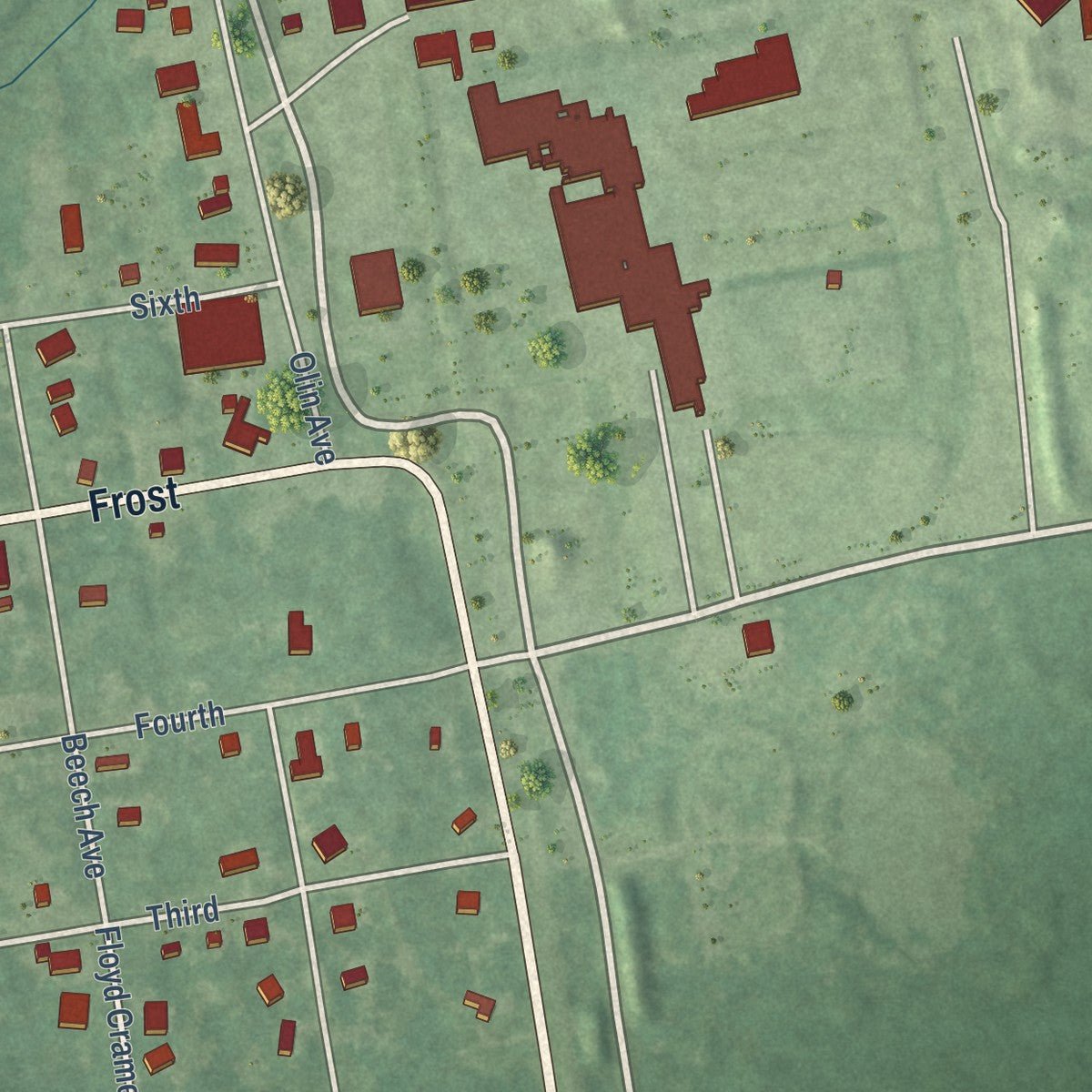 Second close-up of the map of Huttig, Arkansas print showing more streets and buildings