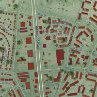 Second close-up of the map of Hybla Valley, Virginia print showing more streets and buildings