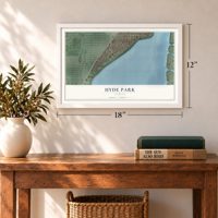 Hyde Park, Florida map, 12 x 18 inch print in a white frame in an entryway