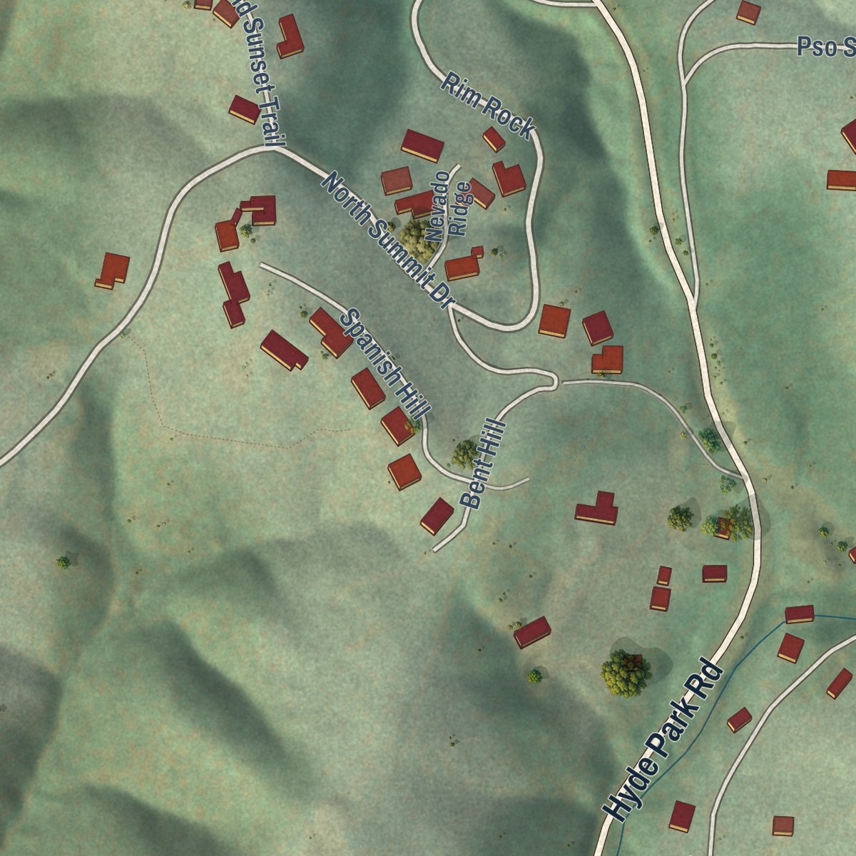 Second close-up of the map of Hyde Park, New Mexico print showing more streets and buildings