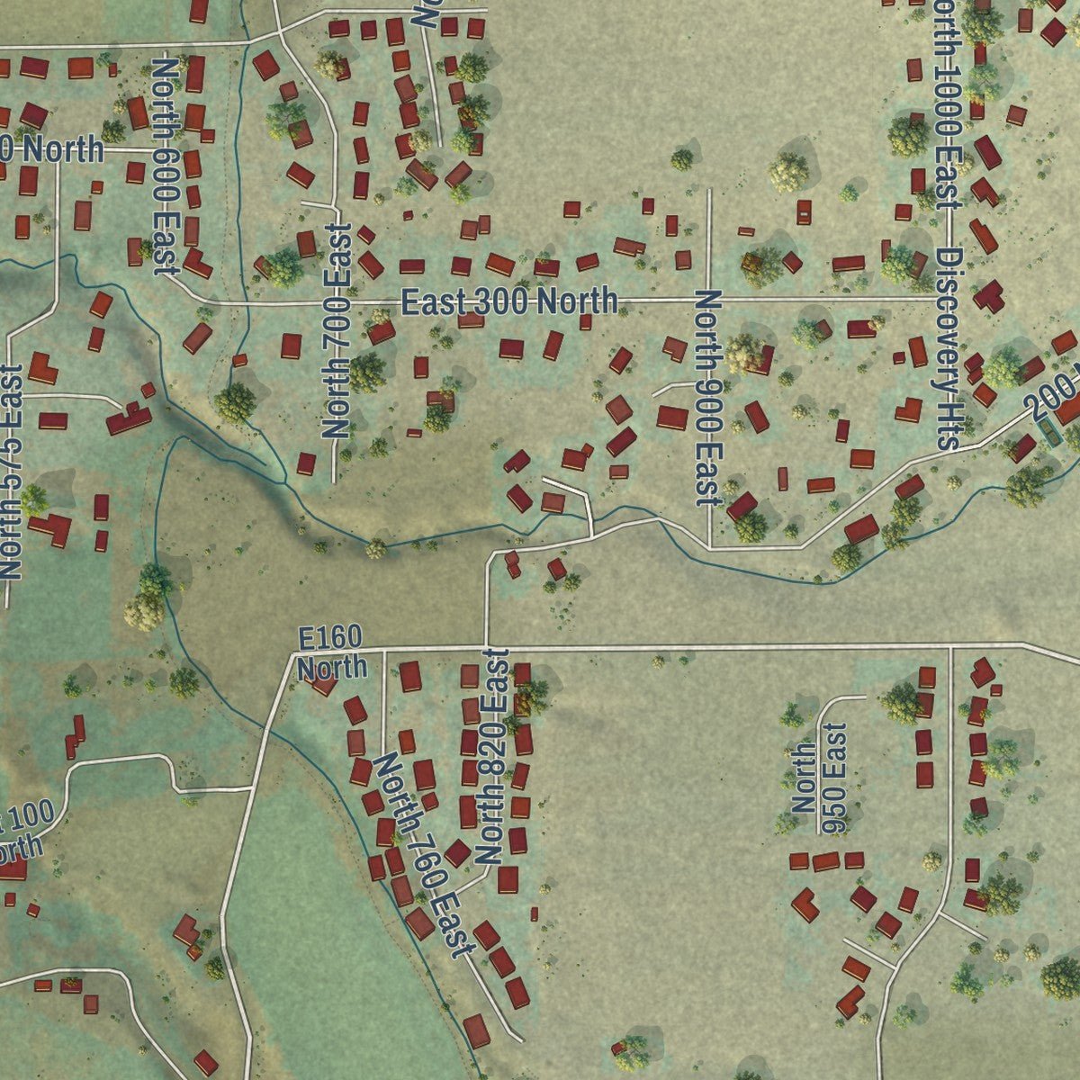 Second close-up of the map of Hyde Park, Utah print showing more streets and buildings
