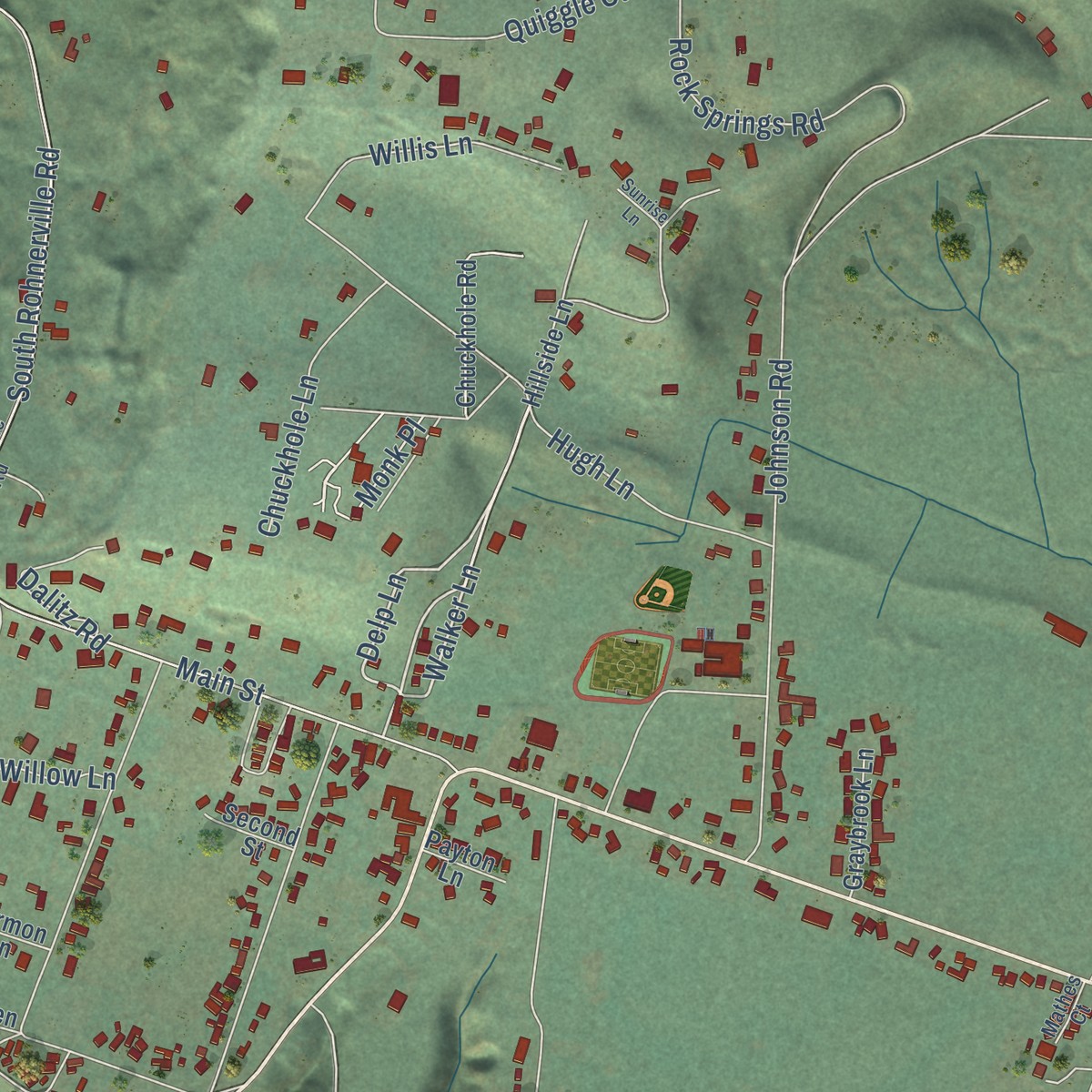 Second close-up of the map of Hydesville, California print showing more streets and buildings