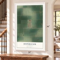 Hypericum, California map, 24 x 36 inch print in a white frame by a staircase