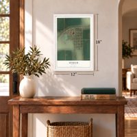 Hysham, Montana map, 12 x 18 inch print in a white frame in an entryway