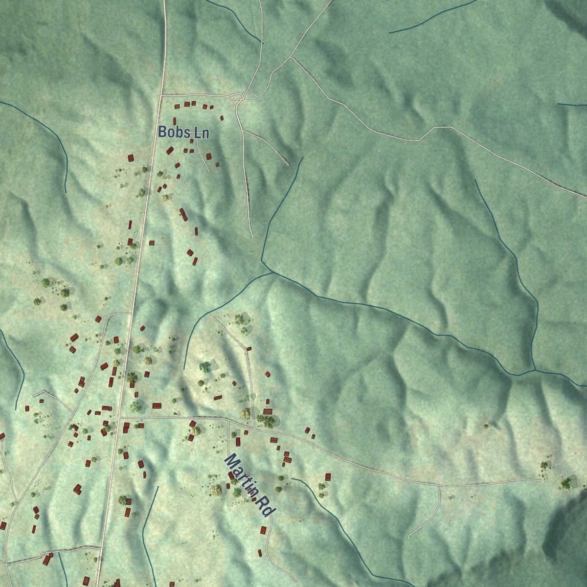 Second close-up of the map of Hytop, Alabama print showing more streets and buildings